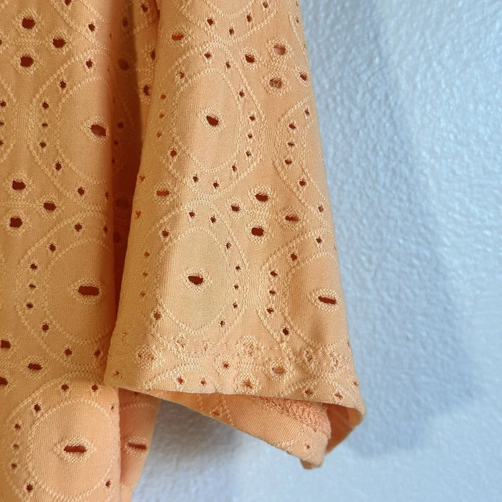 Isaac‎ Mizrahi Live Womens Orange Eyelet V Neck Short Sleeve Tunic Top M